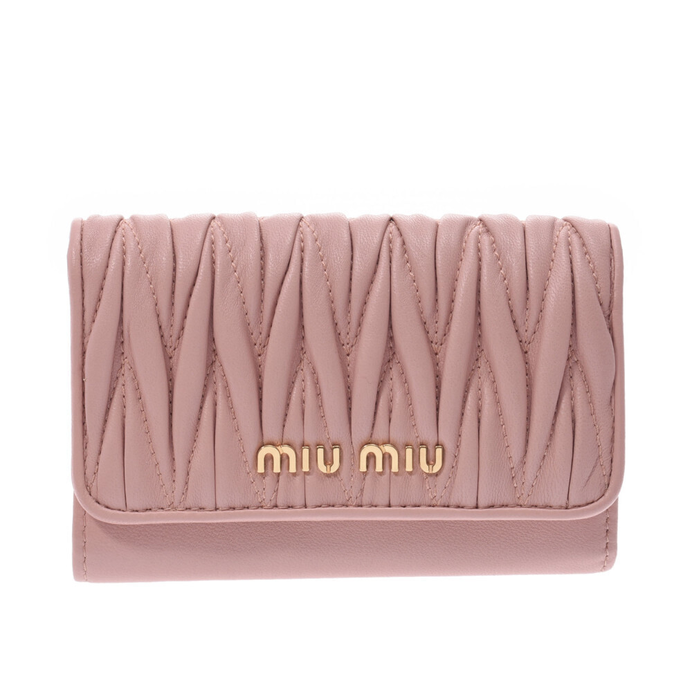 Miu Miu Matelasse Compact Wallet Pink Nappa Leather Tri Fold